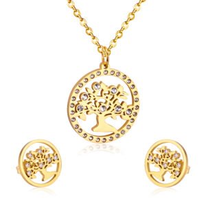 AFRA JEW Tree Set | Rosegold Stainless Steel Necklace & Earrings | Nature-Inspired Jewelry | AFJ12005S