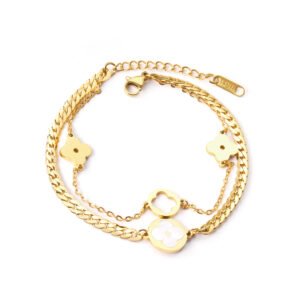 AFRA JEW Clover Bracelet | Gold Stainless Steel | Good Luck Charm | Elegant Jewelry | AFJ16001B