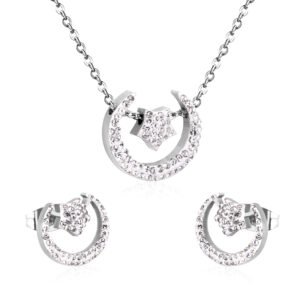 AFRA JEW Aylin Set | Silver Stainless Steel Necklace & Earrings | Elegant Jewelry Gift | AFJ28002S
