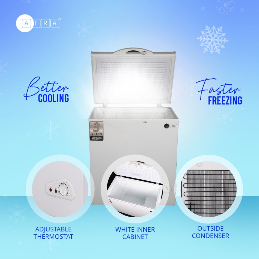 AFRA Chest Freezer 200L – Low Noise, Energy Saving, ESMA Approved – Model AF-2000CFWT - Image 3