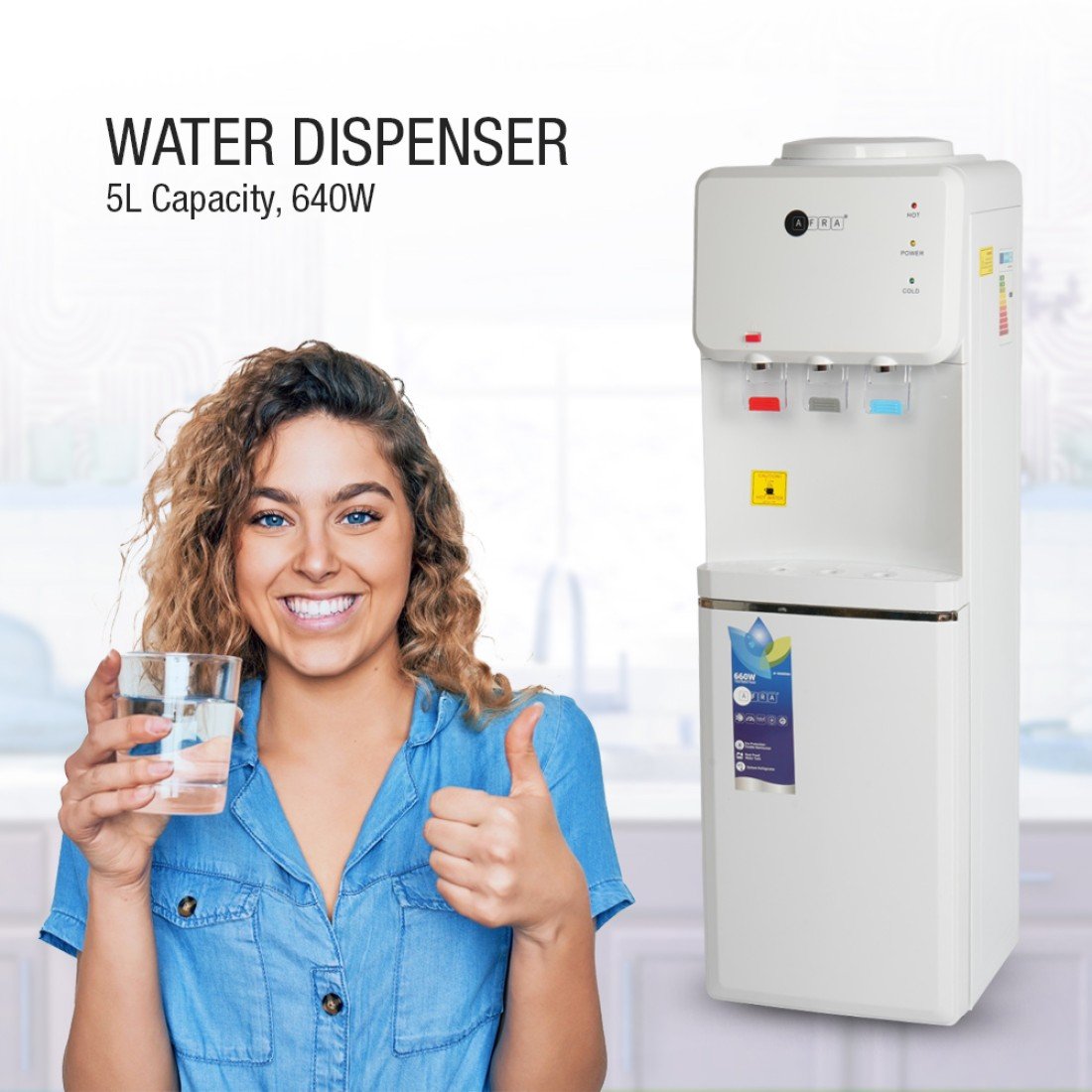 AFRA Top Load Water Dispenser with Bottom Refrigerator – 3 Tap, White, AF-9830WDWH - Image 4