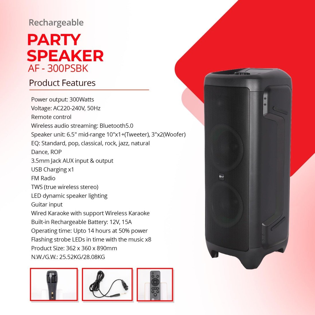 AFRA Party Speaker | 300W Power | Karaoke Mic | FM Radio | 15A Battery | AF-300PSBK - Image 8