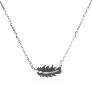 AFRA JEW Palmette Necklace | Silver Stainless Steel | Elegant Leaf Charm | AFJ80001N