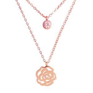 AFRA JEW Rosette Necklace | Rose Gold Stainless Steel | Floral Charm Pendant | AFJ13002N