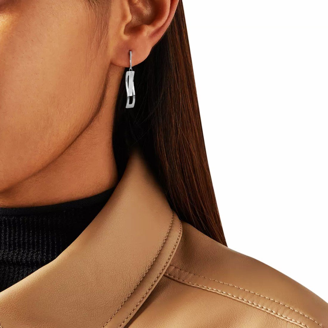 AFRA JEW Glaze Earrings | Silver Stainless Steel | Polished Minimal Design | AFJ10004E - Image 2