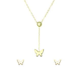 AFRA JEW Wings Set | Gold Stainless Steel Necklace & Earrings | Angel Wing Jewelry Gift | AFJ17004S