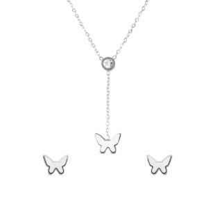 AFRA JEW Wings Set | Silver Stainless Steel Necklace & Earrings | Angel Wing Jewelry Gift | AFJ17003S