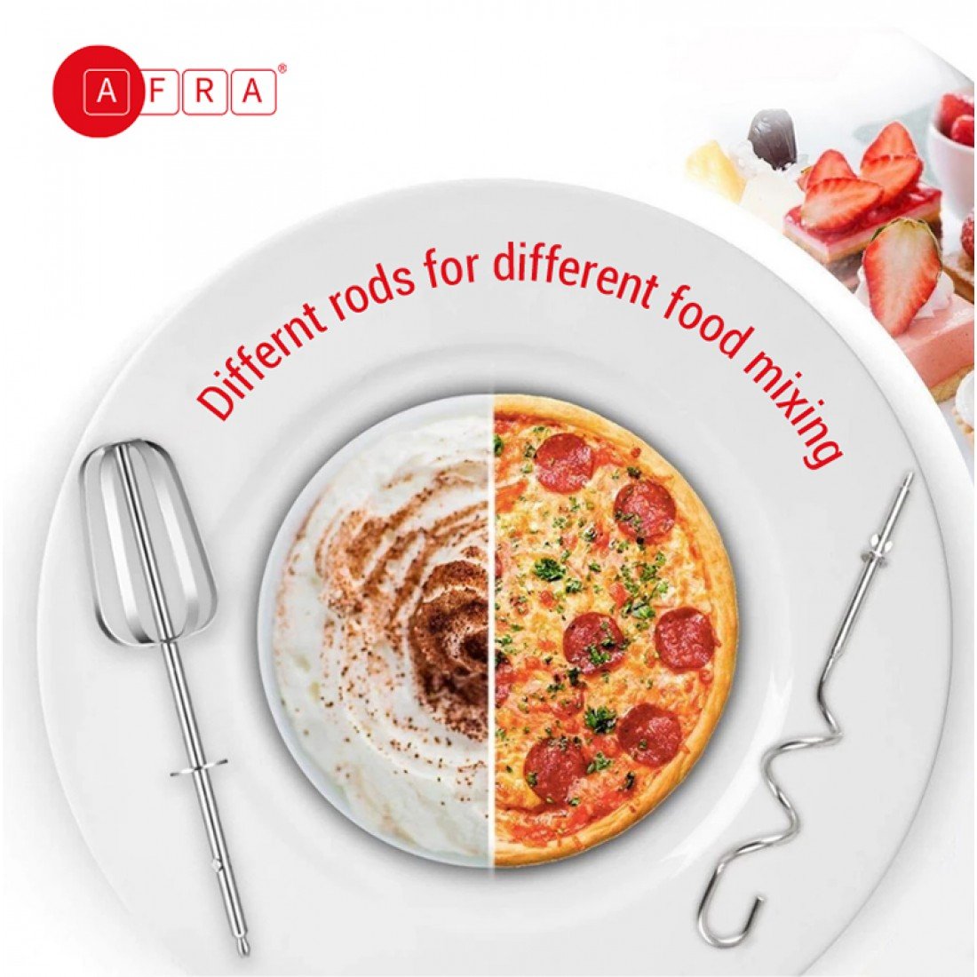 AFRA Hand Mixer, 250W, For Eggs and Dough, Ejector Button with Safety, 5 Speed Settings, Turbo Function, G-MARK, ESMA, ROHS, and CB Certified, AF-250HMWT, 2 years warranty - Image 3