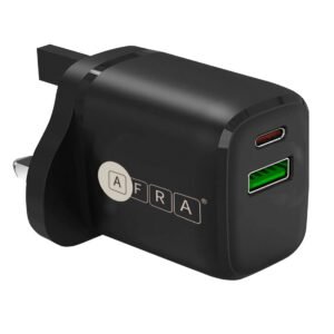 AFRA USB Wall Charger AF-0020DUSB – 20W, 3A Dual Port (USB-A & USB-C), Fast Charging & Compact