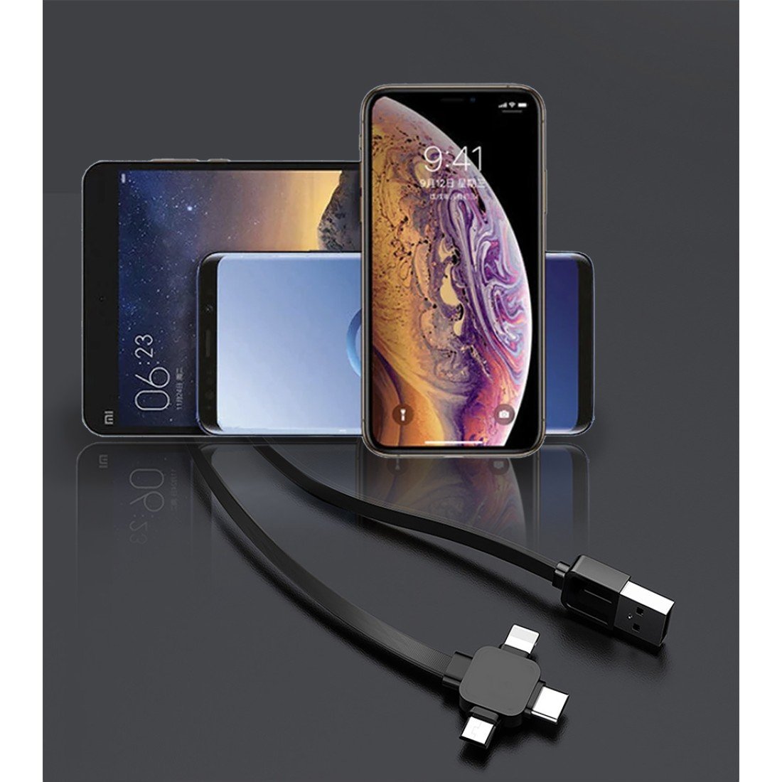 AFRA Retractable USB Charging Cable AF-0012MTPE – 1.5A, 3-in-1, Micro USB, Type-C & iPhone, 1.2m - Image 4