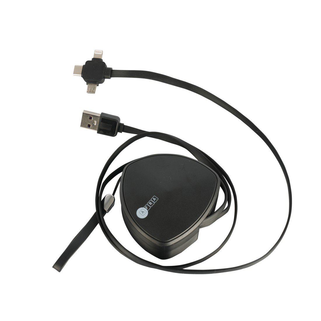 AFRA Retractable USB Charging Cable AF-0012MTPE – 1.5A, 3-in-1, Micro USB, Type-C & iPhone, 1.2m - Image 2