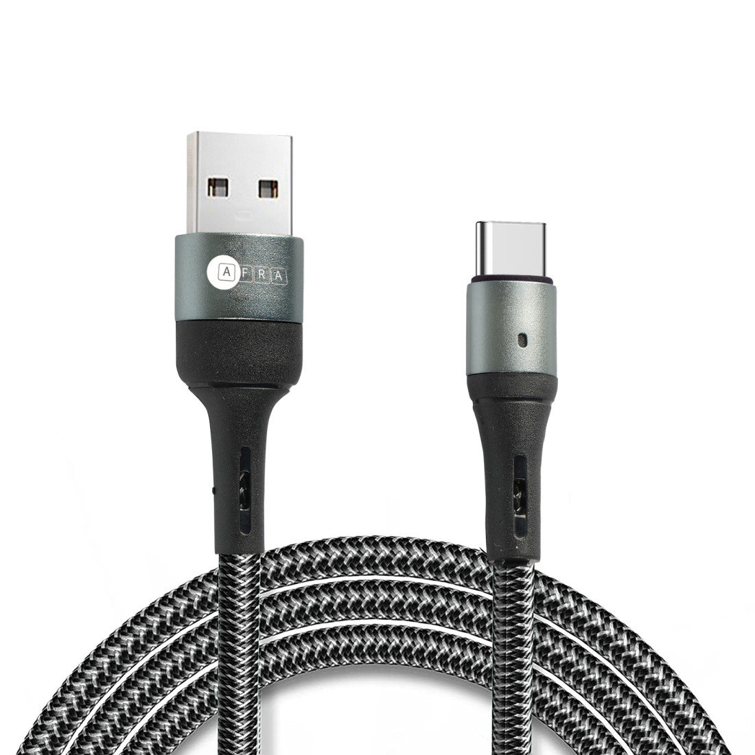 AFRA USB Charging Cable AF-0003TYPC – 2.4A, Nylon-Braided, USB A to Type-C, Tangle-Free & LED